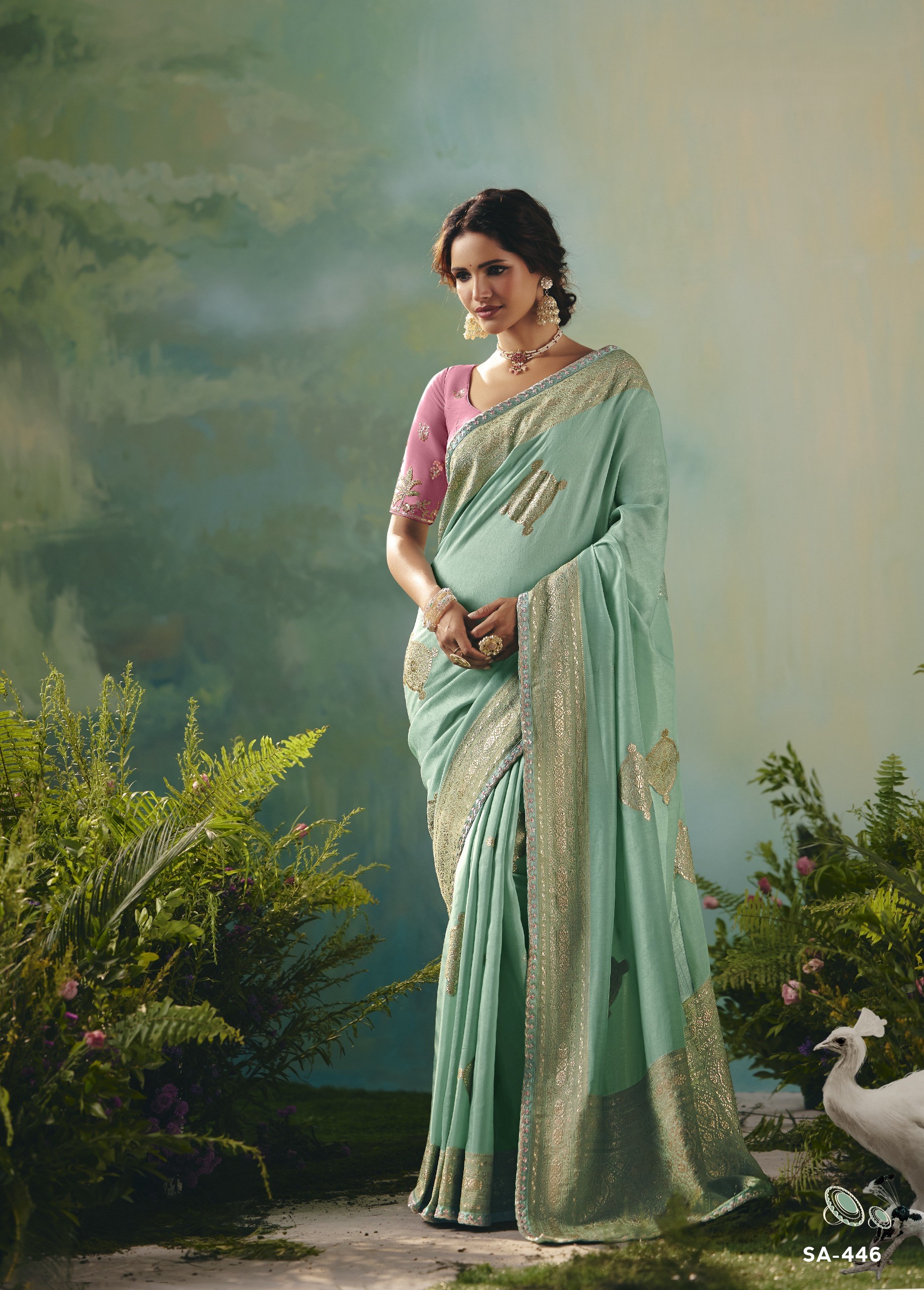 Mint Green Pastel Saree – Mint Green & Pink